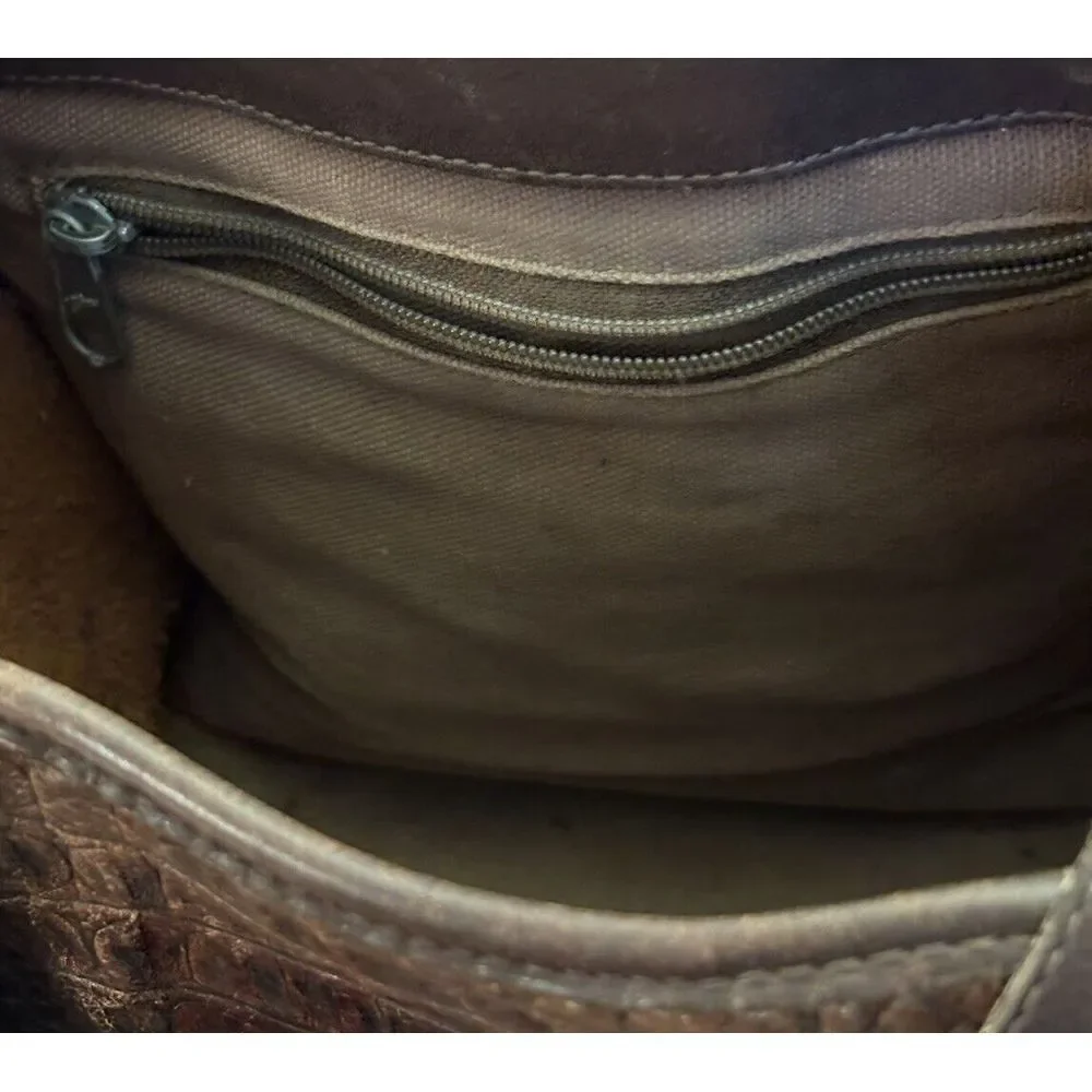Brighton Croc Embossed Brown Patent Shoulder Purse ( well-loved see pics)‎
